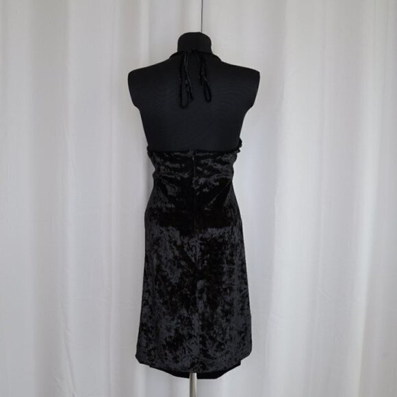 NWOT Wayf Crushed Velvet Black Ruched Halter Mini Dress Sz L - Picture 3 of 8